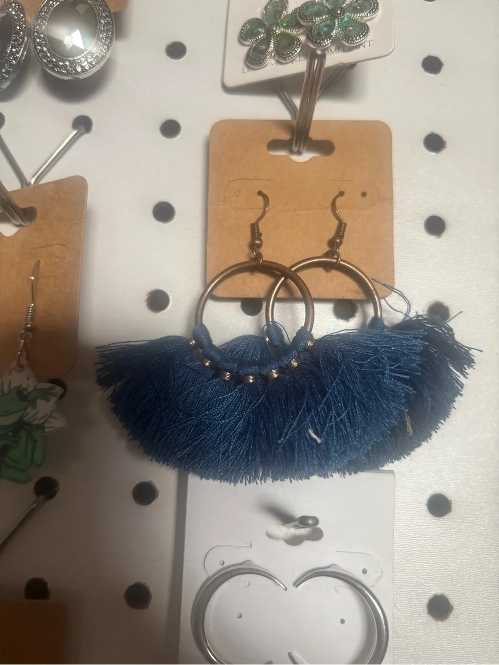Boho Fringe Hoop Earrings - Navy Blue